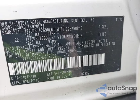 2021 Toyota Rav4 Hybrid Xle Premium из США, поврежденный, VIN 4T3B6RFV2MU018662